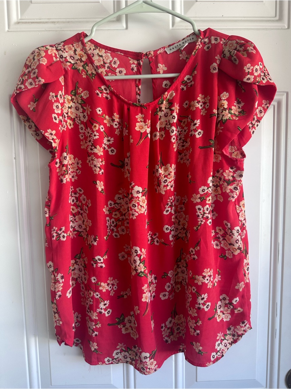 Haute Monde Red Floral Flutter-Sleeve Blouse